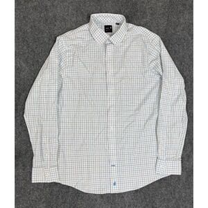 Johnie-O White Blue Brown Plaid Button Down  Shirt Long Sleeve Regular Size L